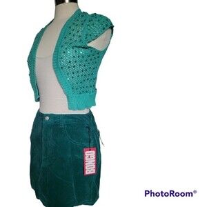 NWT Bongo Green Open Front Sleeveless Knit Sweater W Sequins -  L
